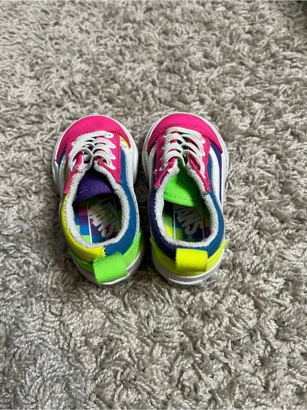 4 Vans Kids Pink & Blue Canvas Sneakers with Neon Accents
